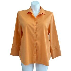 Chico's Orange Button-Down Blouse, Yellow No Iron Women's Size 3.5 (US 18)